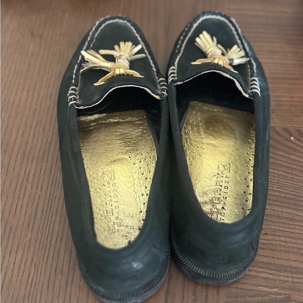 Sperry Black and Gold Loafers